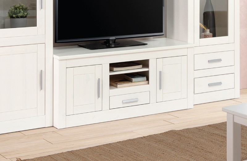 Mueble TV bajo lacado blanco