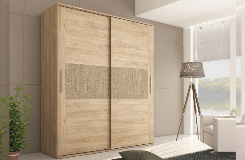Interior armario ropero 2 puertas en madera melaminada con barra