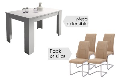 Espesar látigo granizo Conjunto mesa Corfu blanca + 4 sillas San beig - Tus cosas de casa