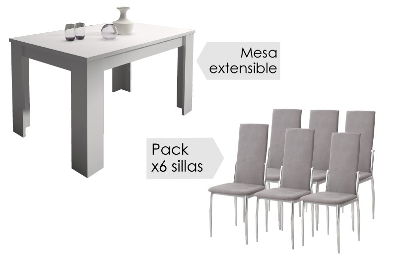 Conjunto mesa corfu blanca + 6 sillas sakura marengo - Tus cosas de casa