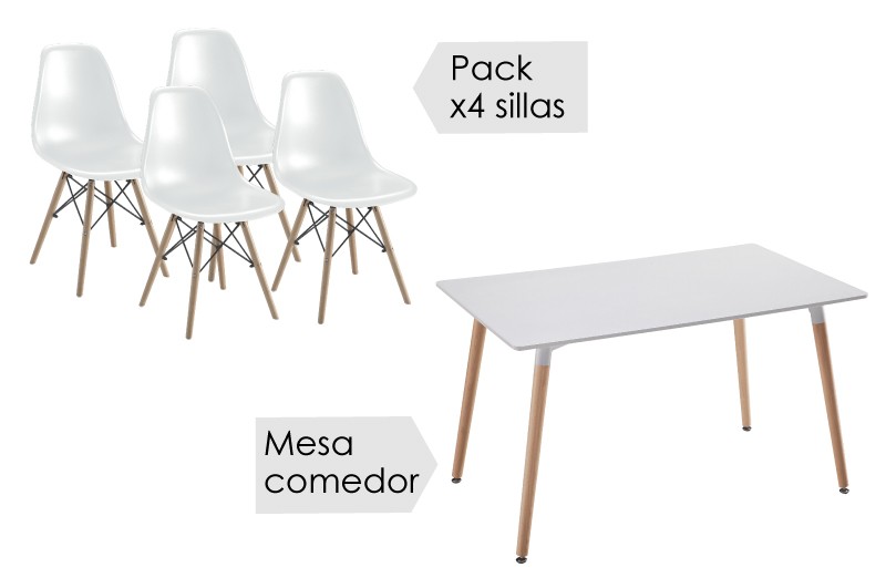 Pack de 6 sillas de diseño nórdico en color blanco