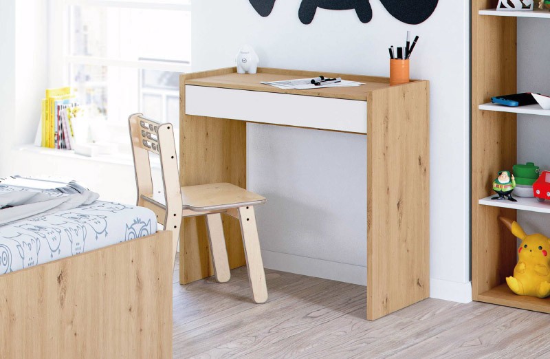 Mesa escritorio con estantería DUO color blanco artik y roble nodi