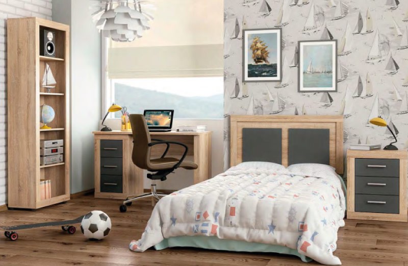 Dormitorio con muebles juveniles y cama nido combinando con escritorio y  sinfonier