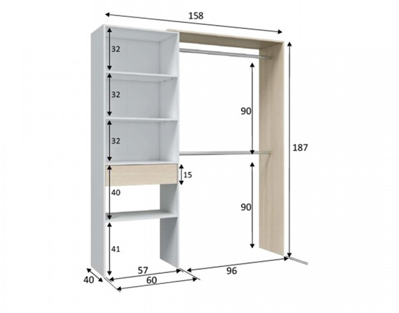 Kit Zero de soportes para estantes de madera, módulo y barra de colgar